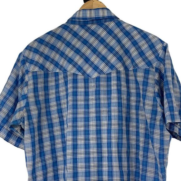 Ely Cattleman Mens Western Pearl Snap Shirt Metallic Blue Plaid Large 2999 SL - Picture 6 of 6